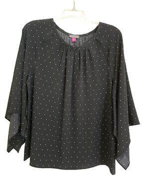 NWT Vince Camuto Black Polka Dot Split Sleeve Top Small